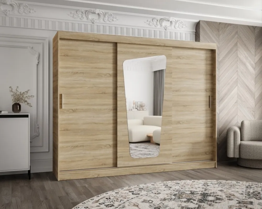 Šatní skříň s posuvnými dveřmi se zrcadlem Moka 250 cm
