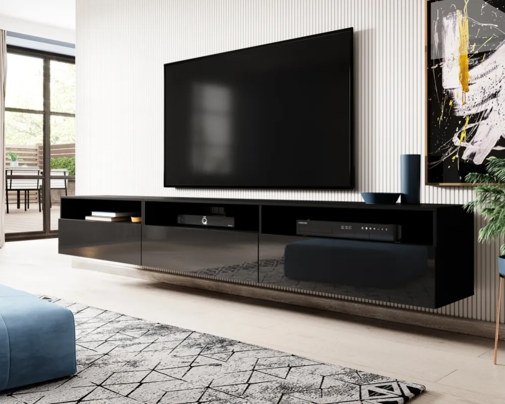 Designový TV stolek s vyklápěcími dvířky s možností zavěsení do obývacího pokoje Athens