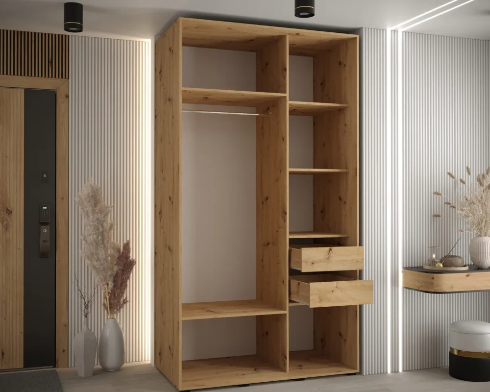 Šatní skříň s posuvnými dveřmi a zrcadlem Sapporo 2 140, hloubka 60 cm