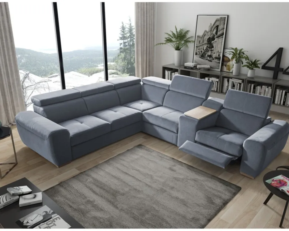 Rohová pohovka Living pravostranná s úložným prostorem, funkcí spaní a elektrickou funkcí relax