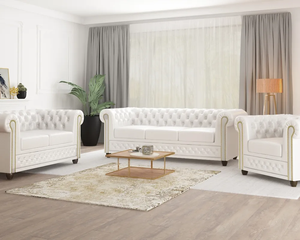 Zestaw Chesterfield York z sofą 2 i 3-osobową oraz fotelem