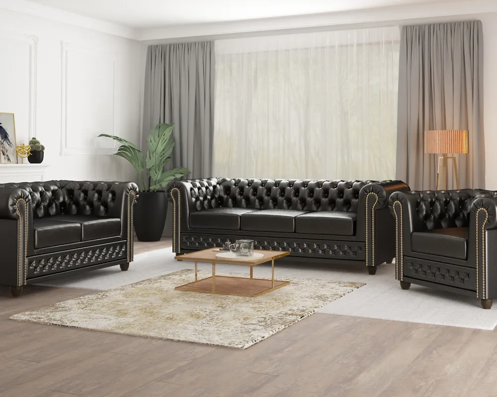 Zestaw Chesterfield York z sofą 2 i 3-osobową oraz fotelem