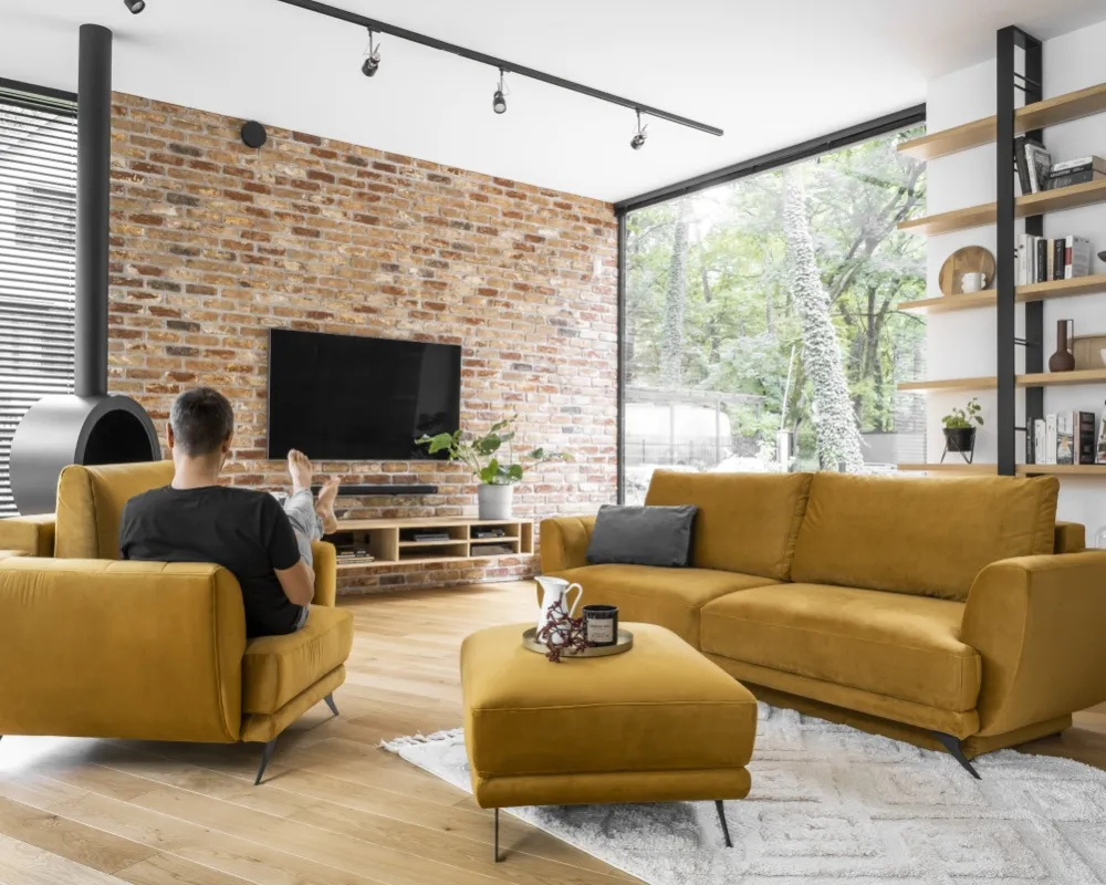 Zestaw Megis - fotel, sofa oraz pufa