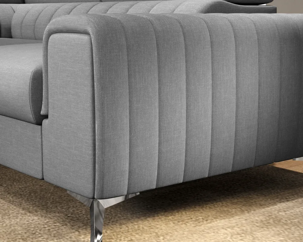 Narożnik U prawostronny Louis z funkcją spania typu delfin i pojemnikiem na pościel