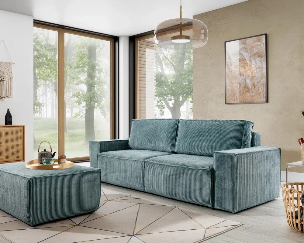 Sofa Flabio z funkcją spania typu DL i pojemnikiem na pościel