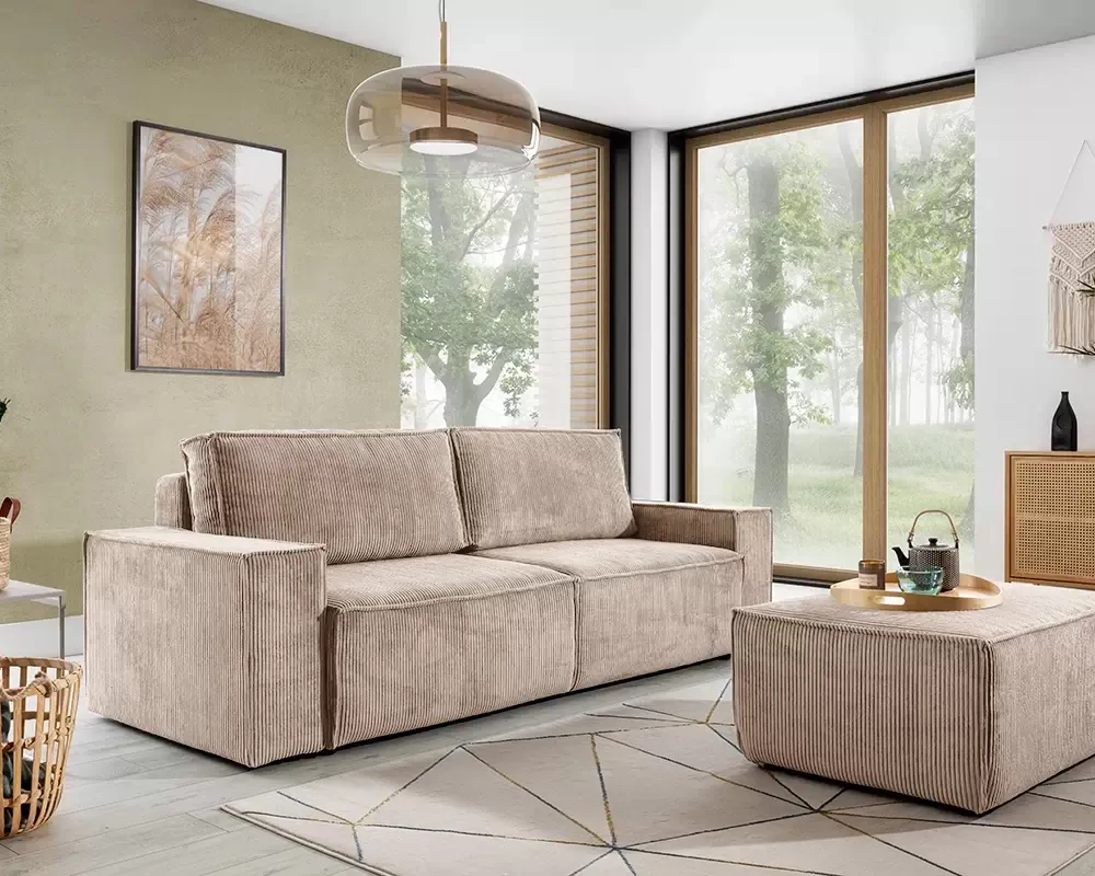 Sofa Flabio z funkcją spania typu DL i pojemnikiem na pościel