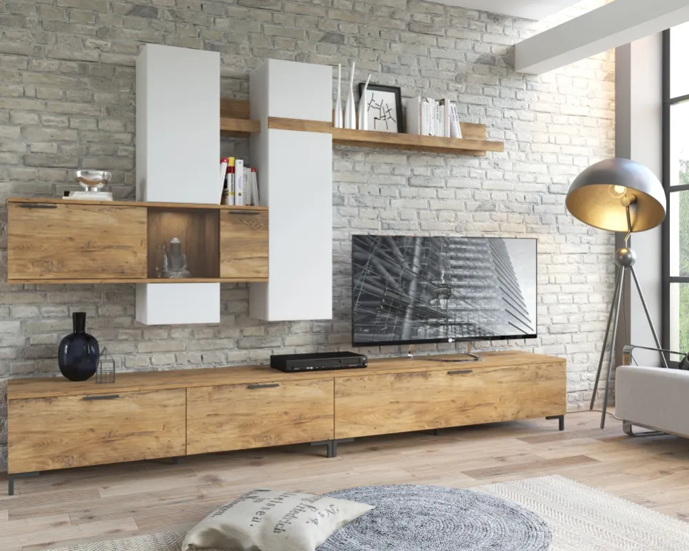 Moderní obývací stěna s dvířky a závěsnými skříňkami do obývacího pokoje Alternative