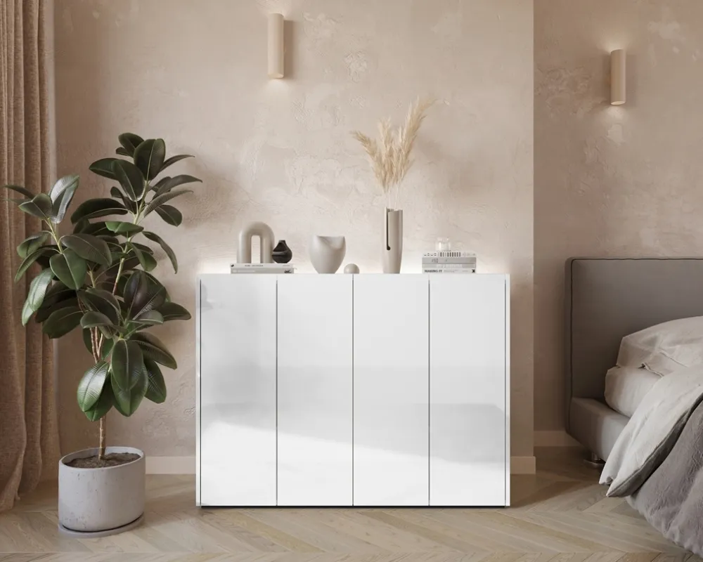 Komoda Easy čtyřdveřová s LED osvětlením v sadě