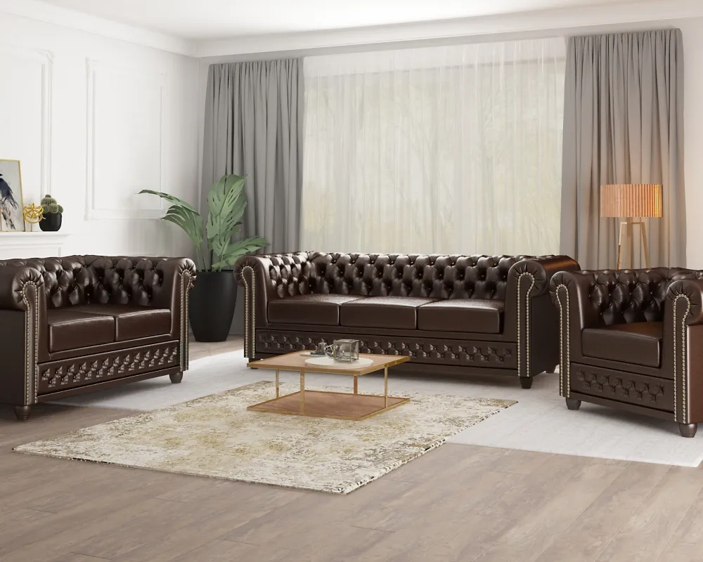 Zestaw Chesterfield York z sofą 2 i 3-osobową oraz fotelem