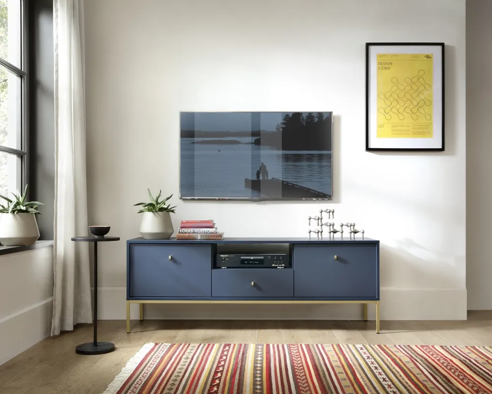 Moderný dvojdverový TV stolík so zásuvkou a nikou do obývačky Mono