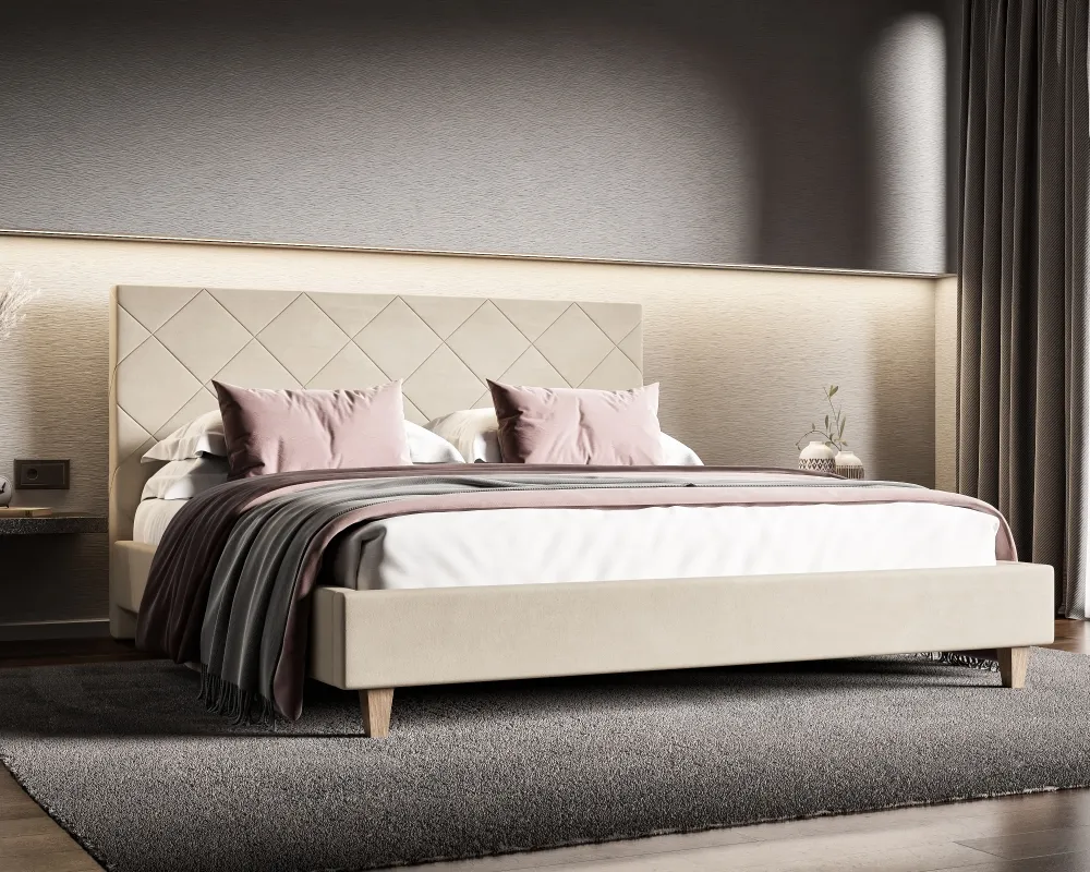 Łóżko tapicerowane Slim 140x200 ze stelażem i eleganckim zagłówkiem