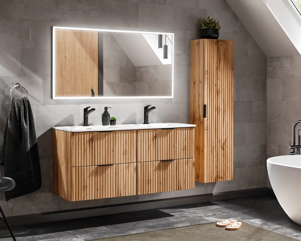 Koupelnový nábytkový set Adel Oak 120 s umyvadly na desku stolu