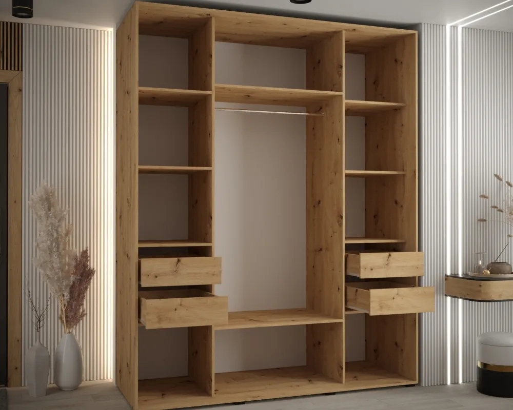 Šatní skříň s posuvnými dveřmi a zrcadlem Sapporo 2 200, hloubka 60 cm
