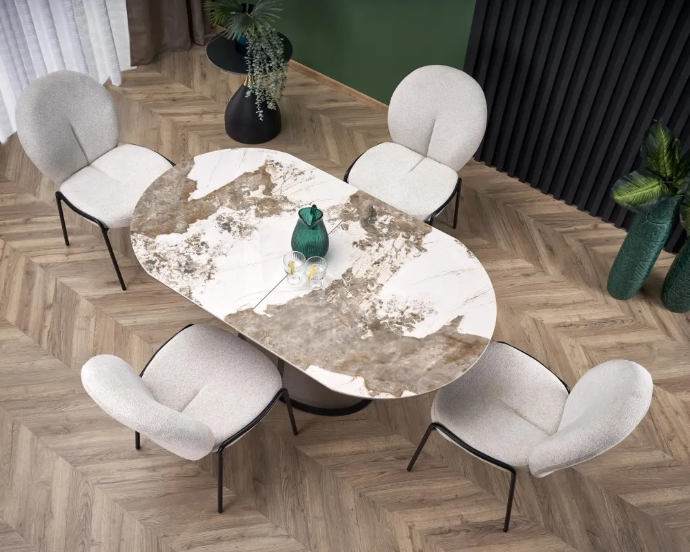 Rozkładany stół do jadalni Robinson beżowy marmur-cappuccino-czarny