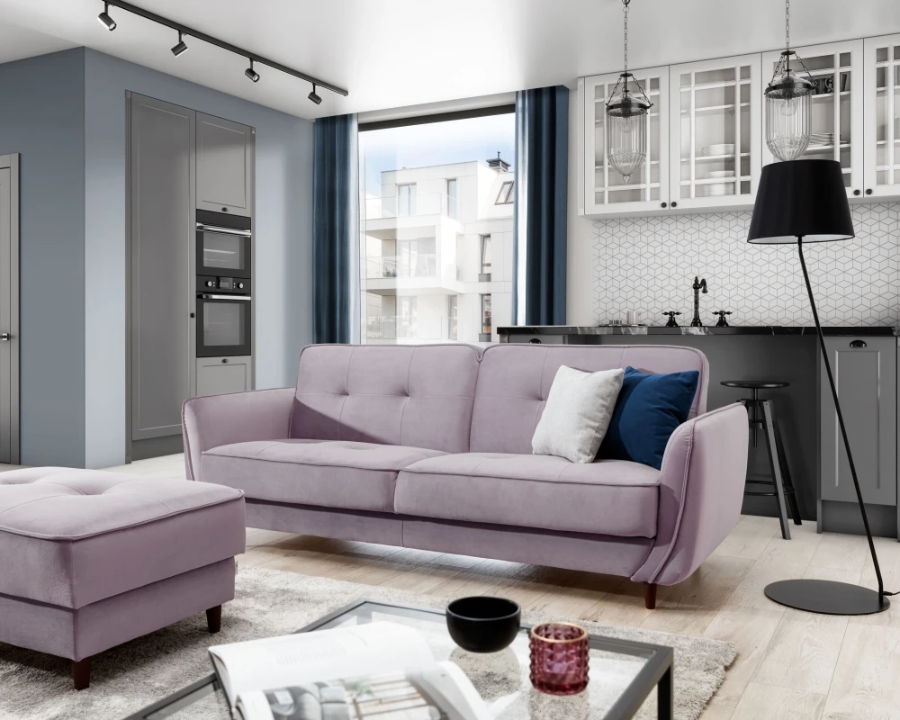 Sofa Bellis z funkcją spania typu click-clack i pojemnikiem na pościel 