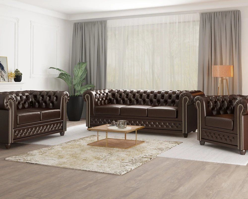 Zestaw Chesterfield York z sofą 2 i 3-osobową oraz fotelem