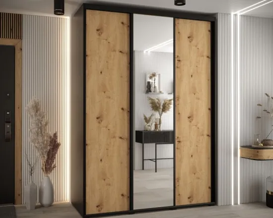 Vysoká šatní skříň s posuvnými dveřmi a zrcadlem Davos 3 180, hloubka 60 cm, výška 235,2 cm