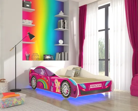Posteľ s matracom a osvetlením Car Pink 140