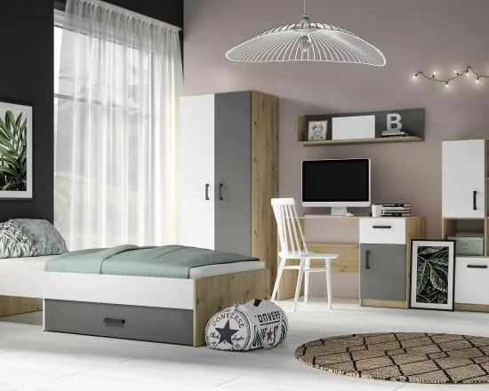 Moderný písací stôl s dvierkami a zásuvkou do izby pre mládež Fini