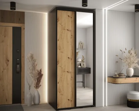 Vysoká šatní skříň s posuvnými dveřmi a zrcadlem Davos 3 100, hloubka 60 cm