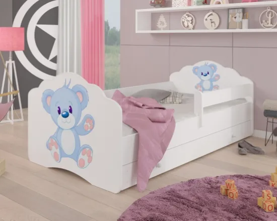 Postel s matrací, zábranou a zásuvkou Casimo Blue Bear 140