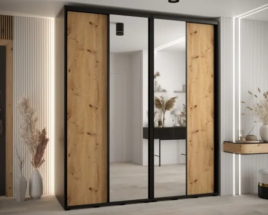 Šatní skriňa s posuvnými dverami so zrkadlom vysoká Davos 3 210 hĺbka 60 cm