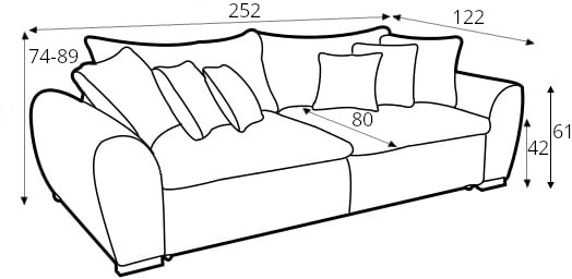 Sofa Gaspar o głębokim siedzisku z funkcją spania typu DL oraz pojemnikiem