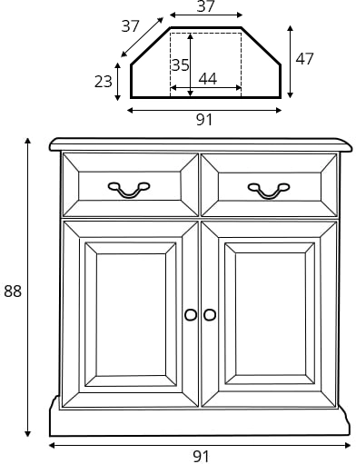 Elegantní 2-dveřová rohová komoda se zásuvkami do obývacího pokoje Martin