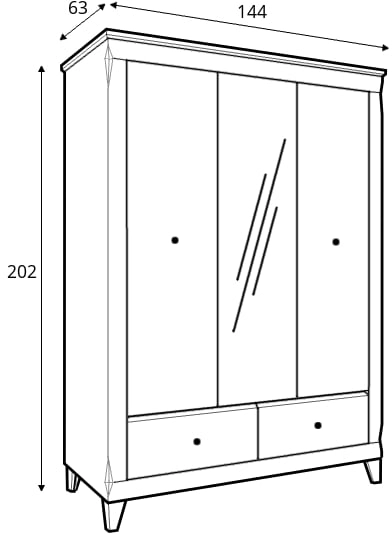 Pojemna szafa 3-drzwiowa z 2 szufladami Bergen