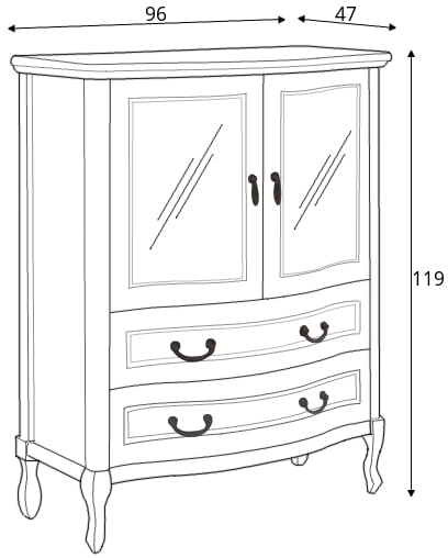 Prosklená 2-dvířková komoda v klasickém stylu se zásuvkami do obývacího pokoje Gerard