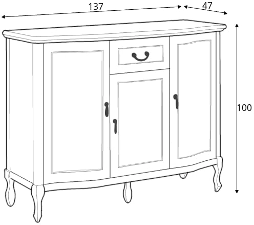 3-dvířková komoda v klasickém stylu se zásuvkou do obývacího pokoje Gerard
