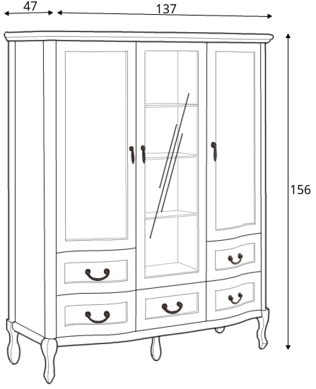 Prosklená 3-dvířková kredenc v klasickém stylu se zásuvkami do obývacího pokoje Gerard