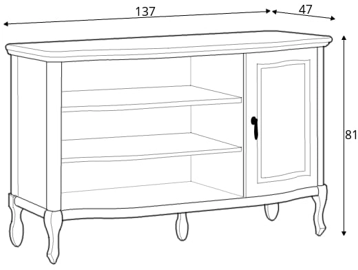 Elegantní 1-dvířkový TV stolek v klasickém stylu s výklenky do obývacího pokoje Gerard