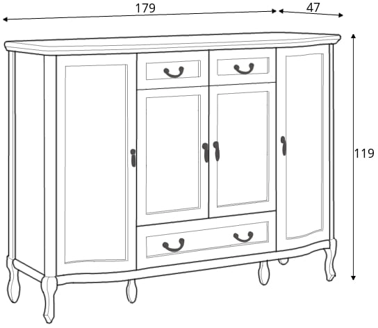 4-dvířková komoda v klasickém stylu se zásuvkami do obývacího pokoje Gerard