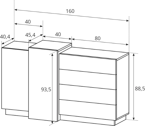 Dwudrzwiowa komoda z szufladami do salonu lub sypialni 3D