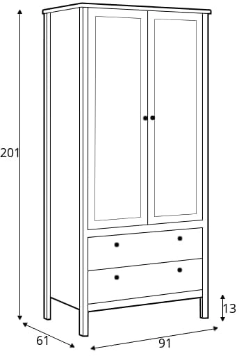 Szafa 2-drzwiowa z 2 szufladami do sypialni Ole