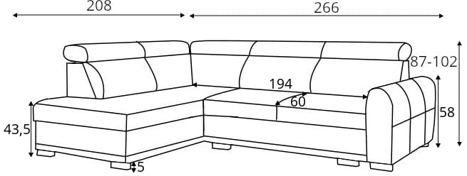 Rohová sedací souprava pro každodenní spaní s úložným prostorem na lůžkoviny Levante