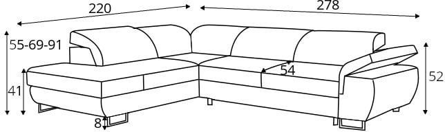 Rohová sedací souprava levá pro každodenní spaní s úložným prostorem na lůžkoviny Luigi 