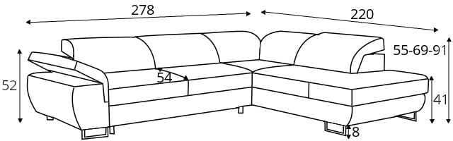 Rohová sedací souprava pravá pro každodenní spaní s úložným prostorem na lůžkoviny Luigi 
