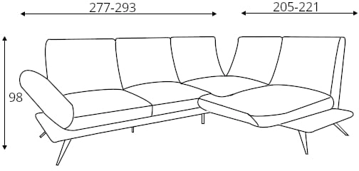Narożnik prawy Scilla z dwoma obrotowymi siedziskami, regulowanymi zagłówkami i podłokietnikami