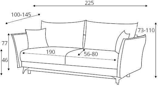 3-místná pohovka pro každodenní spaní s mechanismem rozkládání typu DL a úložným prostorem na lůžkoviny Reja 