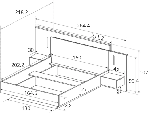 Pohodlná postel 160 s úložným prostorem a nočními stolky do ložnice 3D