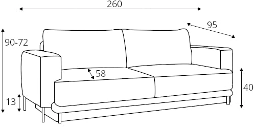 Elegantní pohovka pro každodenní spaní s mechanismem rozkládání typu DL Dalia 
