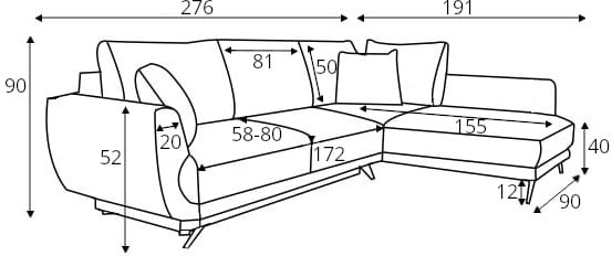 Rohová sedací souprava Larde pravá pro každodenní spaní s mechanismem rozkládání typu DL a úložným prostorem