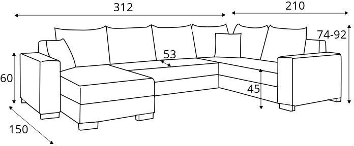 Rohová sedací souprava Marco pravá pro každodenní spaní s mechanismem rozkládání typu DL a 2 úložnými prostory