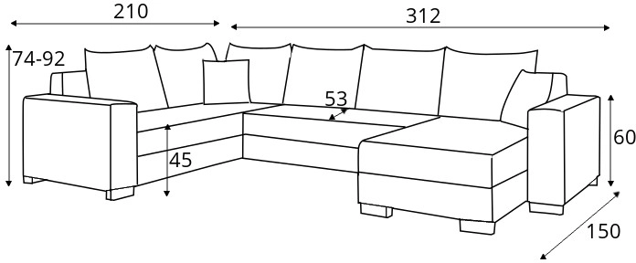 Rohová sedací souprava Marco levá pro každodenní spaní s mechanismem rozkládání typu DL a 2 úložnými prostory