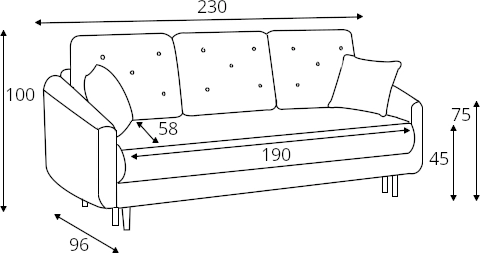 Pohovka s prošívanými opěrnými polštáři pro každodenní spaní s úložným prostorem na lůžkoviny Nesto 