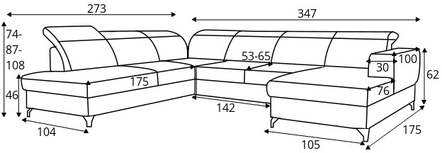 Rohová sedací souprava levá ve tvaru písmene U pro každodenní spaní s mechanismem rozkládání typu delfín a úložným prostorem na lůžkoviny Bellami U II