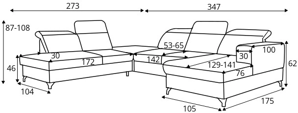 Rohová sedací souprava levá ve tvaru písmene U pro každodenní spaní s mechanismem rozkládání typu delfín a úložným prostorem na lůžkoviny Bellami U III