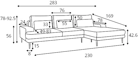 Rohová sedací souprava pravá pro každodenní spaní s úložným prostorem Noemi Mini 